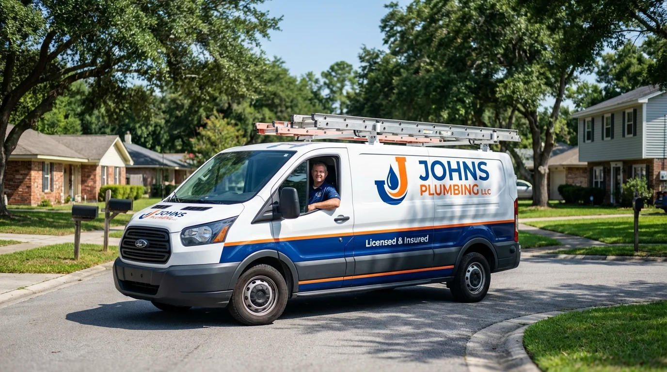 Johns Plumbing LLC service van in Mattapoisett, MA
