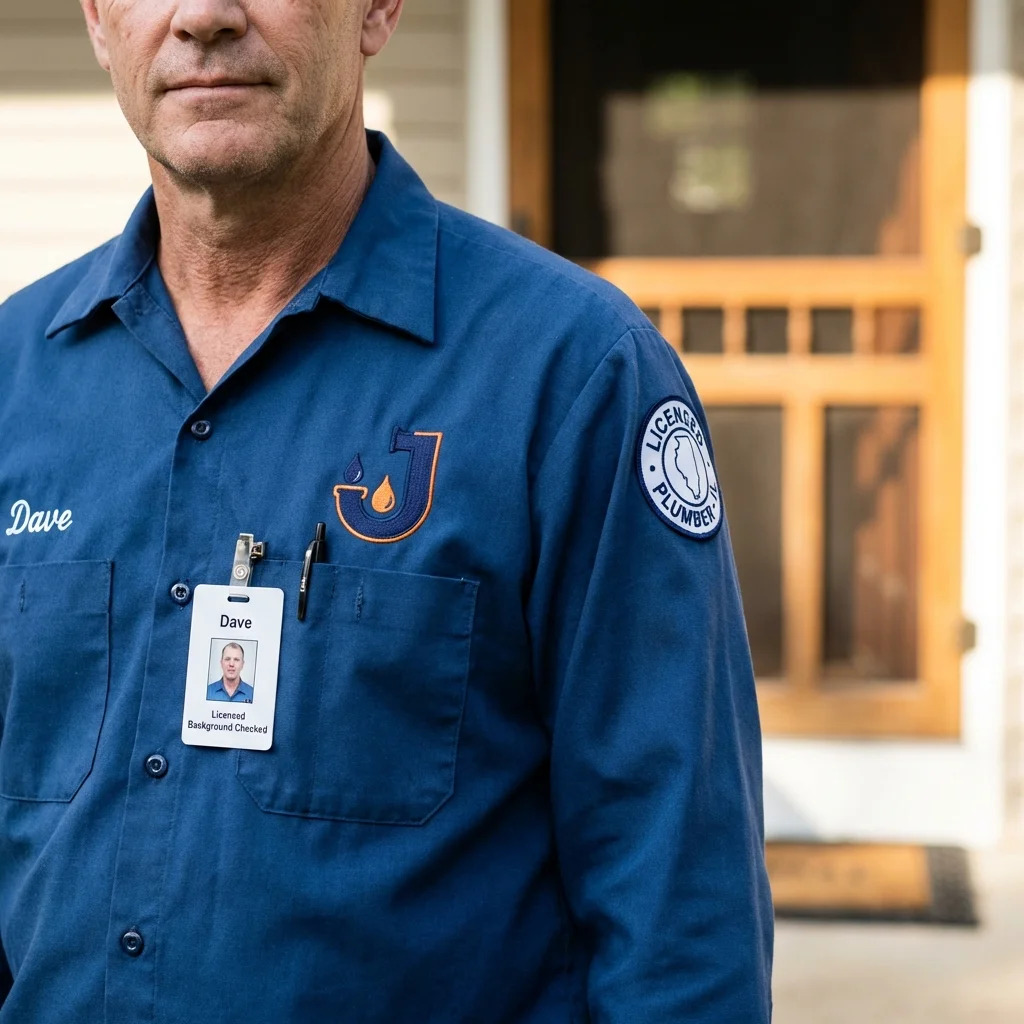 Licensed plumber showing ID badge in Mattapoisett, MA