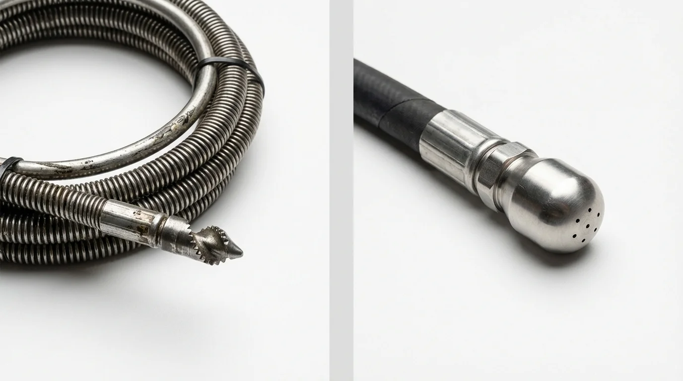 Drain snake cable and hydro jetting nozzle used for drain cleaning in Mattapoisett, MA