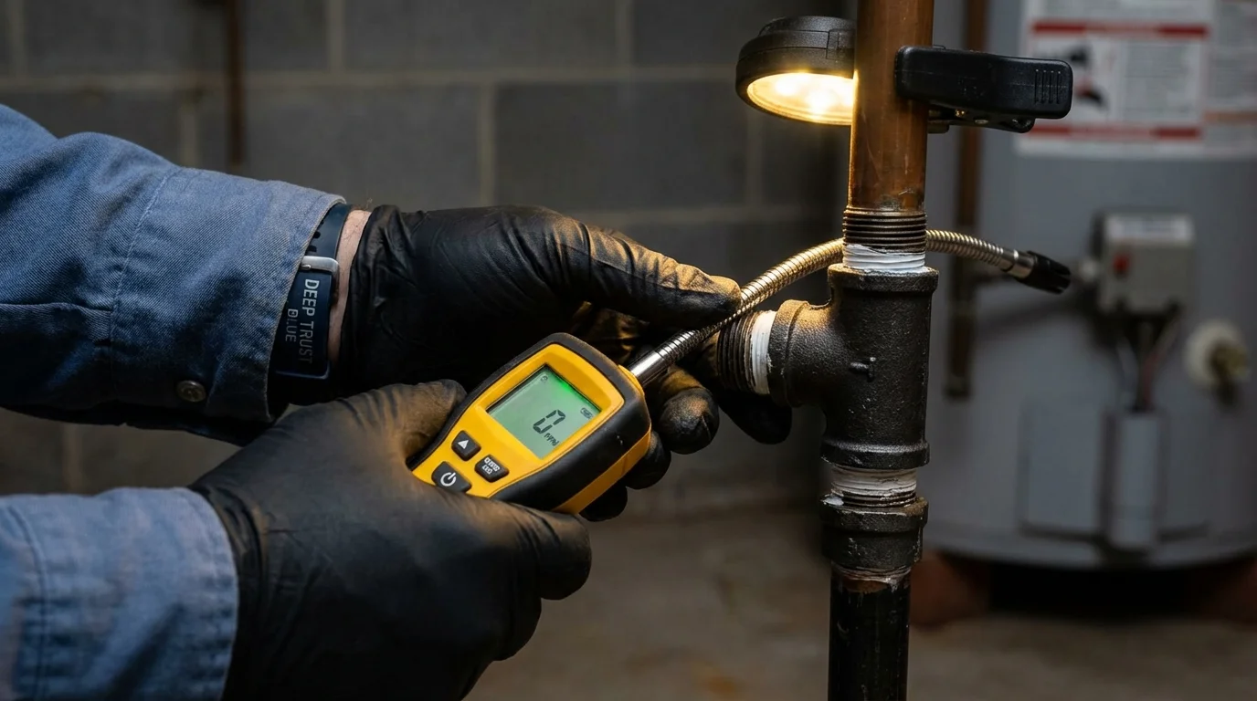 Gas leak detection with electronic sniffer by Johns Plumbing LLC in Mattapoisett