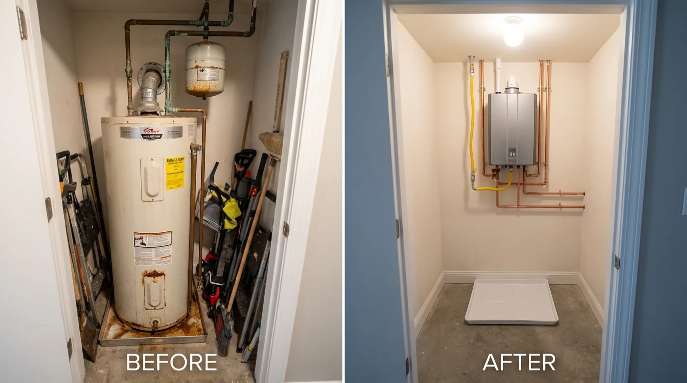 Tank water heater versus wall-mounted tankless unit comparison for Mattapoisett, MA homeowners